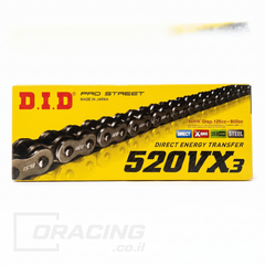 שרשרת הינע מחוזקת לאופנוע D.I.D 520VX3 X-Ring (124 חוליות)