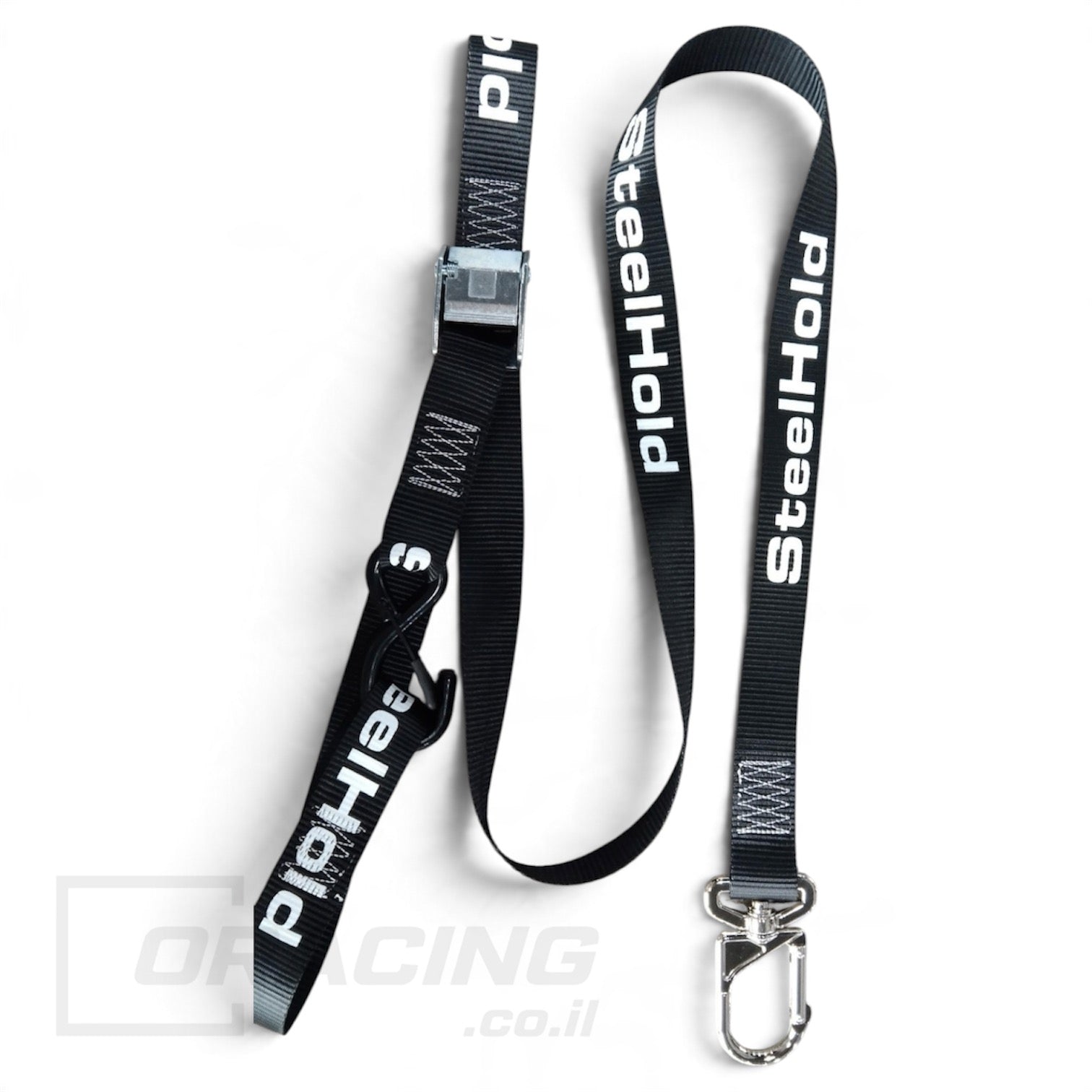 רצועות קשירה מקצועיות SteelHold לאופנוע עם שאקל מסתובב (38 מ"מ) – עומס קריעה 550 ק"ג